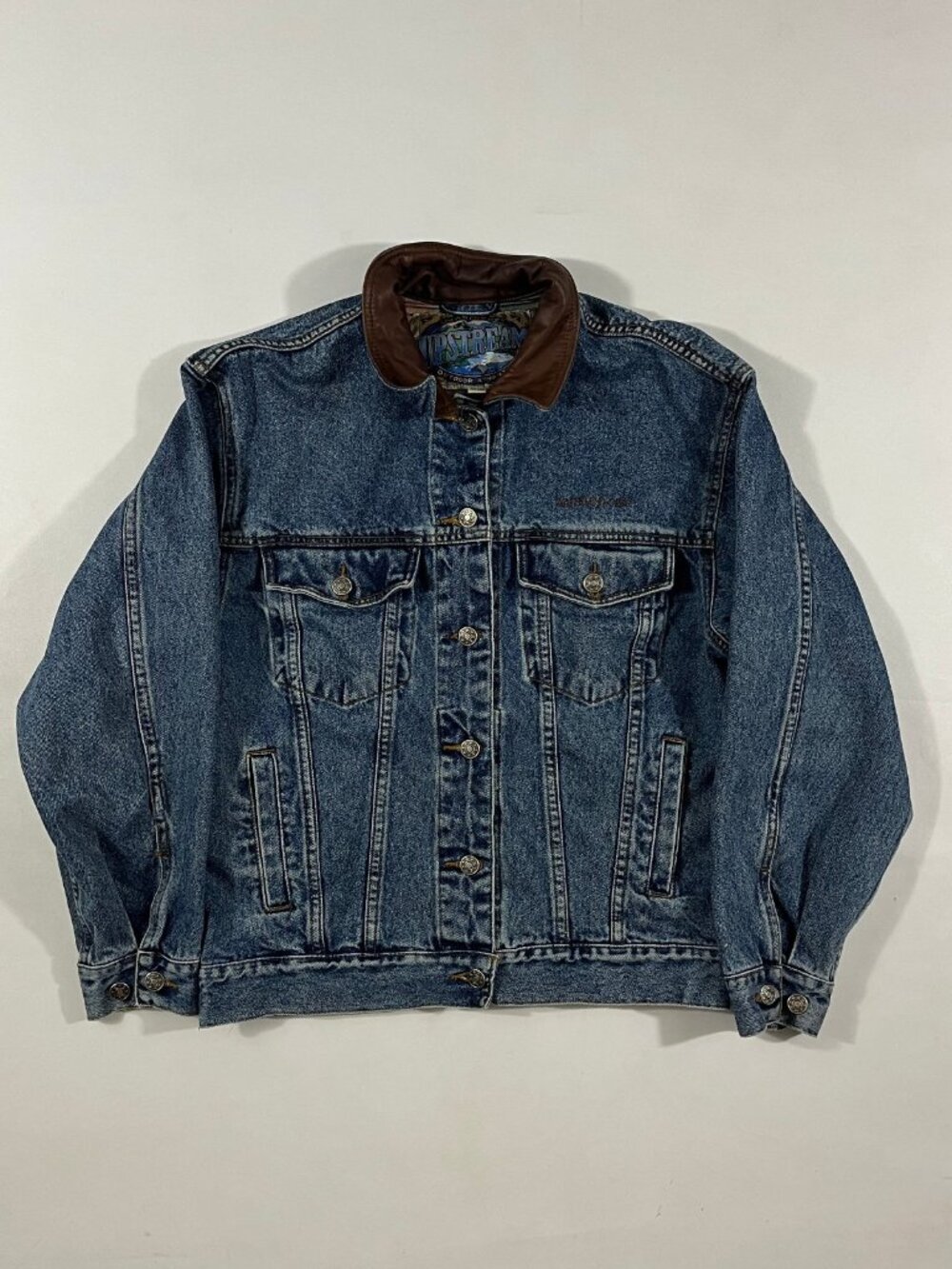 Vintage 90s Upstream Outdoor Advantage Leather Collar Flannel Lined Denim Truck…